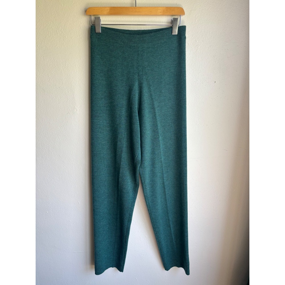 Eileen Fisher Merino Wool Knit Pants Teal Green High Rise Straight Leg Size M